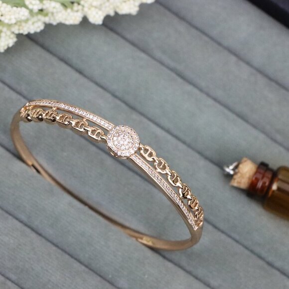 Rose Gold Bangle with Chain-Inspired Band and Round Stone Center, XPBL0560 - Picture 12 of 12